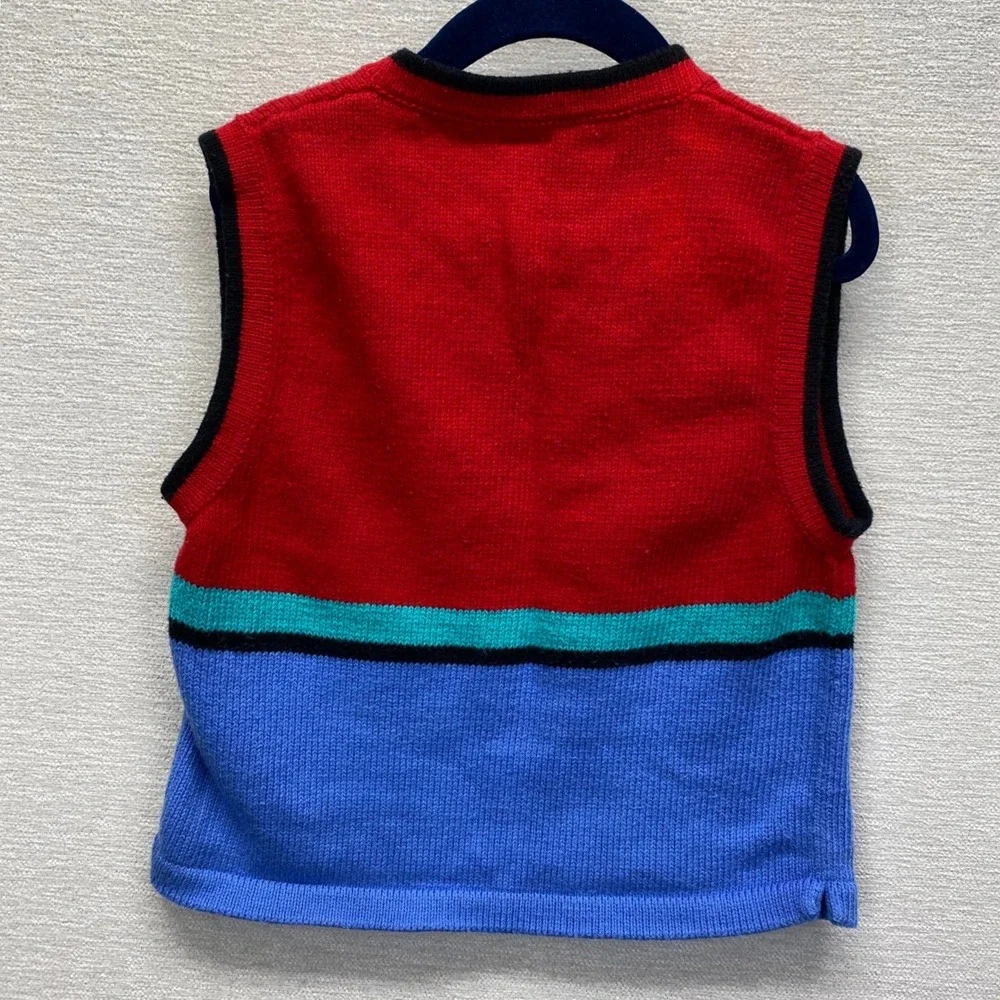 Chez Ami Bicycle Knit Sweater Vest Kids Size S Red Blue Colorblock V-Neck F5-835